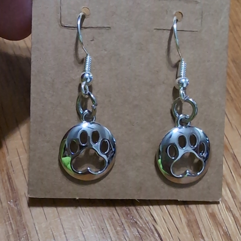 Silver Paw Print Earrings
